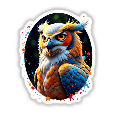 A Cool Hybrid Hawk Owl depicted in detailed artwork, showcasing its intricate feathers and striking gaze. Available as stickers or digital art from Decal Venue.