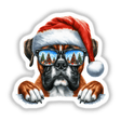 Peeking Santa Christmas Boxer Dog wearing sunglasses and a Santa hat, available as stickers or digital artwork, capturing a festive and playful canine illustration from Decal Venue.