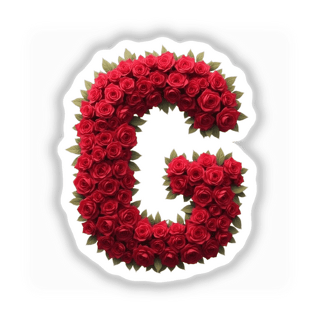 Elegant Floral Letter G Clipart - Downloadable Sticker with Commercial Rights featuring intricate rose arrangements forming the letter G.