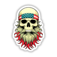 Illustrated skull with a beard, featuring an American flag bandana. Available as stickers or digital artwork, aligning with Decal Venue's unique vinyl and digital art offerings.