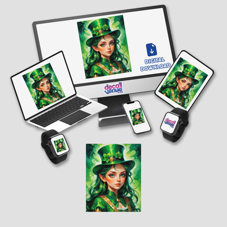 Cute St. Patrick's Day Girl artwork on a computer screen, showcasing a festive design perfect for stickers or digital art, embodying Decal Venue's unique style.