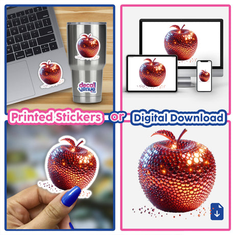 Shiny Red Apple with Beads Aesthetic sticker, featuring a detailed red apple composed of small spheres, available as unique stickers or digital artwork from Decal Venue.