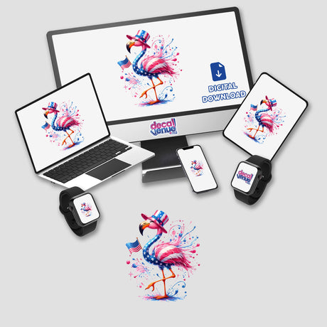 Patriotic Uncle Sam flamingo bird - colorful digital artwork showcasing a vibrant and playful flamingo design with patriotic elements, created by Ella Designz for the Decal Venue store.