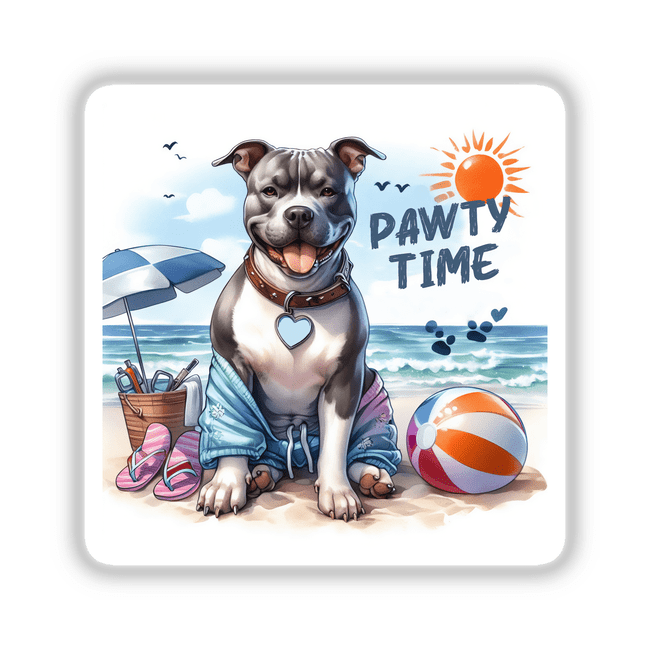 Pawty Time Pitbull Dog on Beach