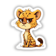 Cute Grumpy Cartoon Leopard Sitting, depicted in a playful illustration, ideal for stickers or digital art.