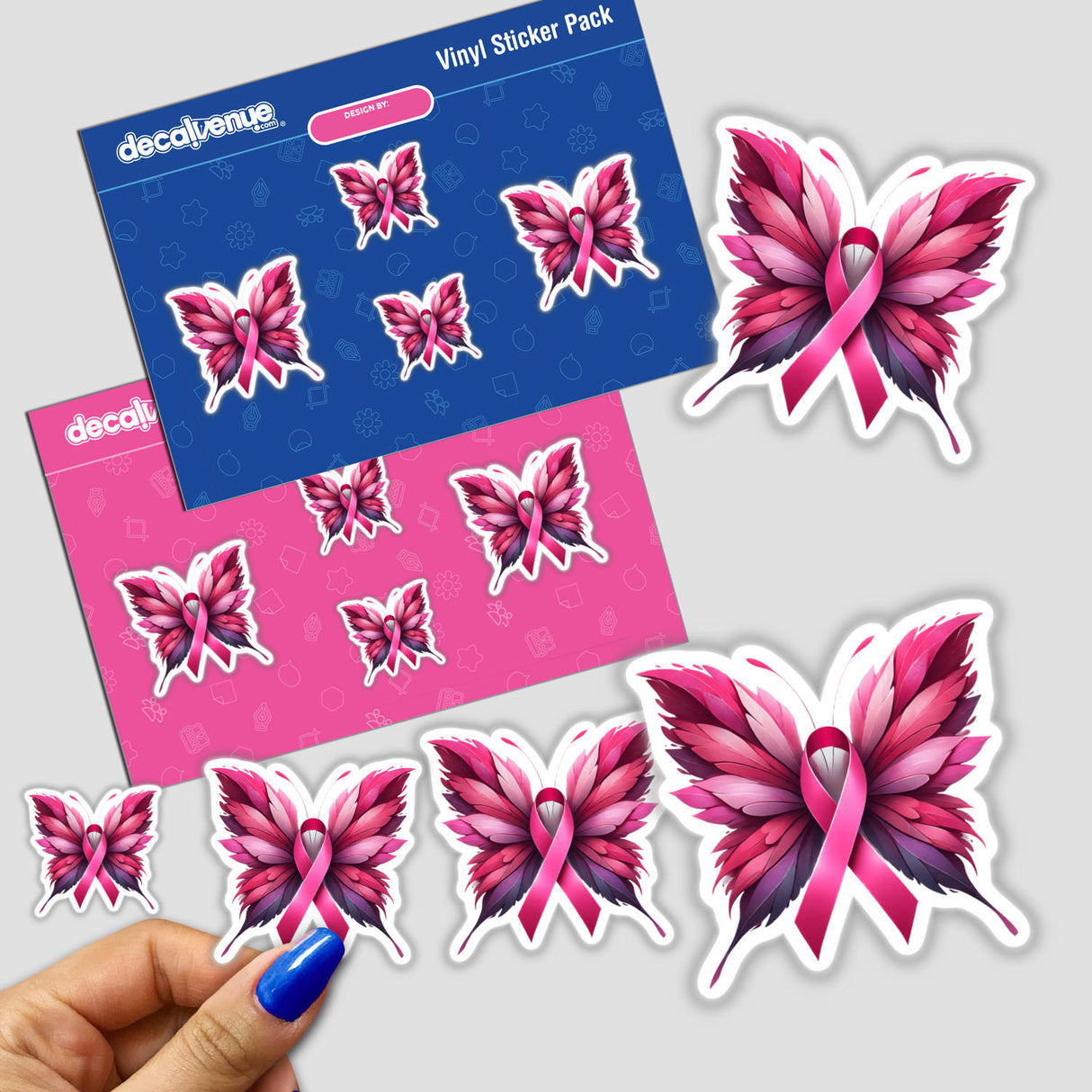 Butterfly Pink Ribbon Breast Cancer stickers featuring butterflies and pink ribbons.