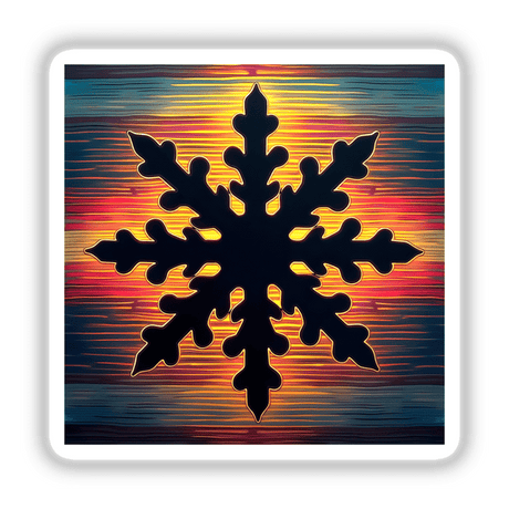 Snowflake Silhouette with Vibrant Stripes Christmas: A black snowflake silhouette set against a colorful, artistic background, available as stickers or digital artwork.