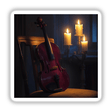 Viola in a Candlelit Room | Dark Academia Music Sticker: A sticker depicting a violin on a chair with candles in the background, embodying a cozy, classical music ambiance.