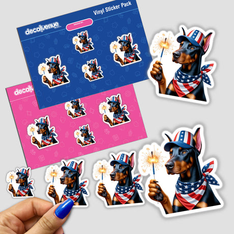 Doberman Pinscher Dog Holding Sparkler 4th of July Patriotic