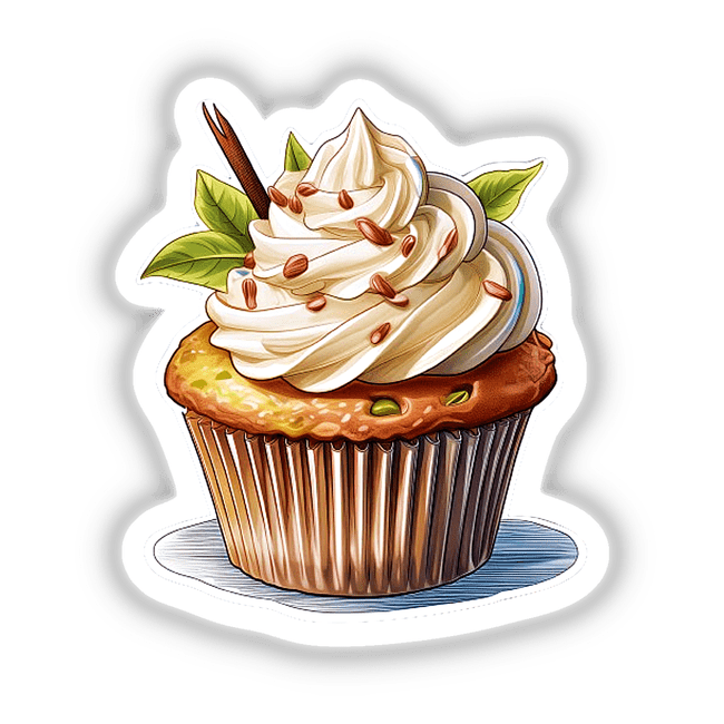 Delectable vanilla bean cupcake with creamy frosting and festive decor, perfect for any occasion.