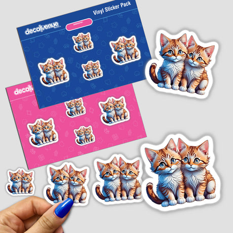 Adorable twin kittens vinyl sticker pack from Decal Venue featuring cute and colorful digital artworks of playful feline friends.