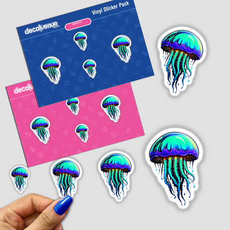 A Blue Jellyfish sticker featuring vibrant tentacles, ideal for embellishing surfaces or as digital artwork, capturing Decal Venue's unique design essence.