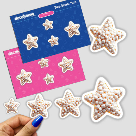 Marshmallow Star stickers featuring whimsical star-shaped marshmallows, perfect for adding a playful touch to your collection. Available as unique stickers or digital artwork from Decal Venue.