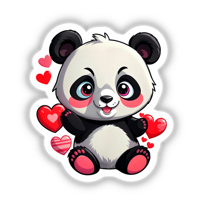 A Cute Panda Bear With Love Hearts: A cartoon panda surrounded by hearts, available as stickers or digital artwork. Perfect for fans of whimsical, charming designs from Decal Venue.