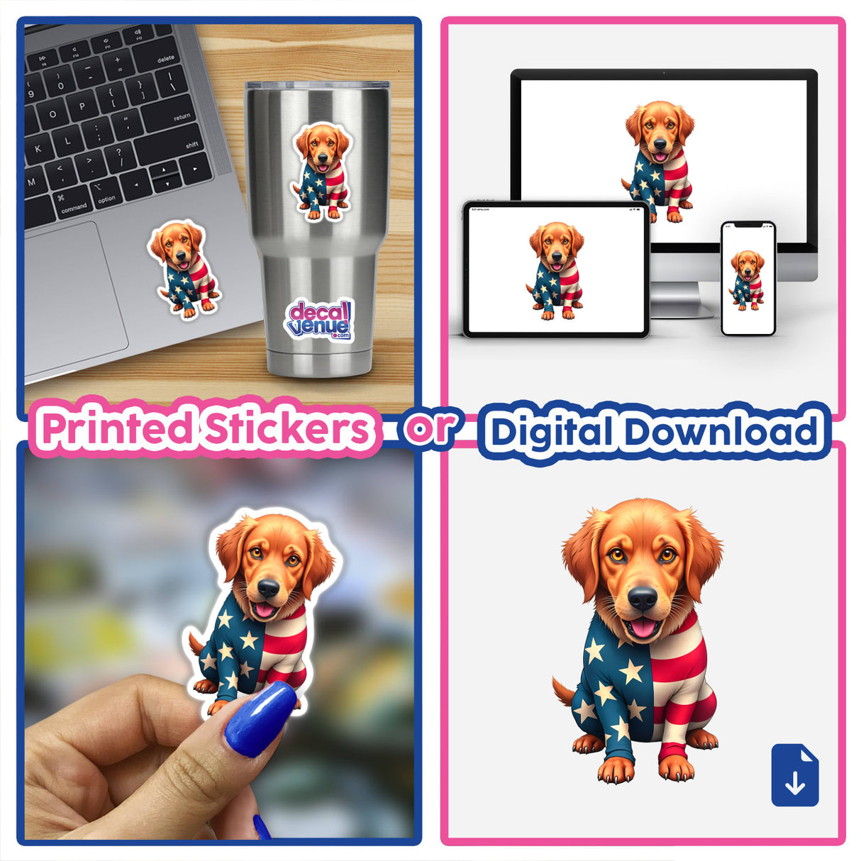 A Cool American Flag Golden Retriever