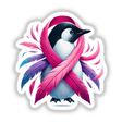 Penguin Pink Ribbon Breast Cancer: Illustration of a penguin with pink and blue feathers, available as stickers or digital artwork.