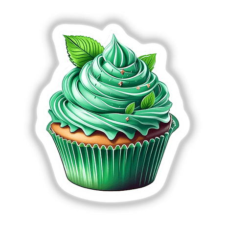 Mint Cupcake with Green Frosting and Leaves