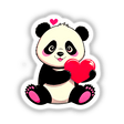 Cute panda bear cartoon holding a heart, available as stickers or digital artwork from Decal Venue, known for unique illustrations.