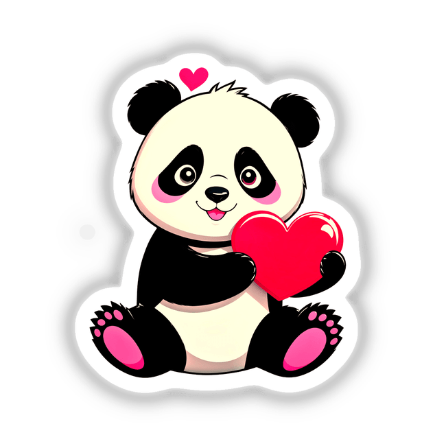 Cute panda bear cartoon holding a heart, available as stickers or digital artwork from Decal Venue, known for unique illustrations.