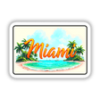 Florida Miami Beach USA artwork featuring palm trees and a beach scene, available as stickers or digital art, reflecting Decal Venue's unique style.