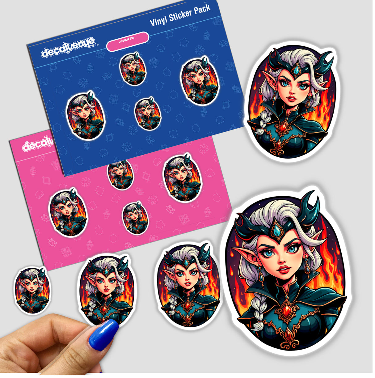 An Evil Queen Anime Girl sticker, featuring a vibrant design of a cartoon woman with distinct white hair and a black hat, available as a vinyl sticker or digital artwork.