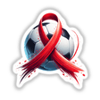 Soccer Ball Red Ribbon: A soccer ball adorned with a red ribbon, available as stickers or digital artwork.