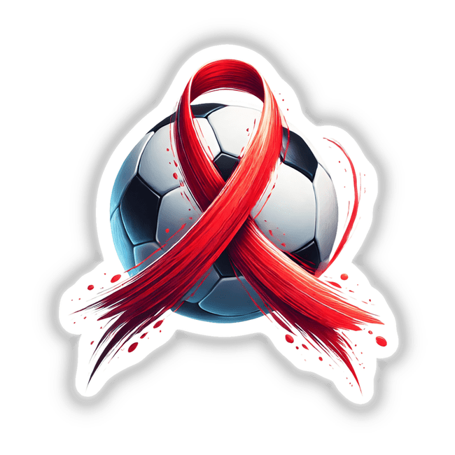 Soccer Ball Red Ribbon: A soccer ball adorned with a red ribbon, available as stickers or digital artwork.