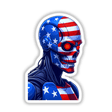 A Cool American Flag Army Cyborg sticker featuring a stylized skull with an American flag design, perfect as a unique graphic decal or digital artwork.