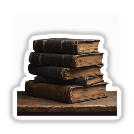 Antique Bookstack Dark Academia Sticker or Clipart with Commercial Rights Download showing a detailed stack of old books on a table, perfect for vintage and academic-themed projects.