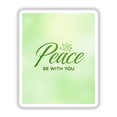 Peace Be With You St. Patrick's Day Sticker or Clipart featuring green text with a bird and clovers, designed for Decal Venue's unique vinyl and digital art collection.