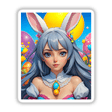 A Cute Easter Bunny Girl cartoon illustration featuring a girl with bunny ears, available as stickers or digital artwork from Decal Venue.