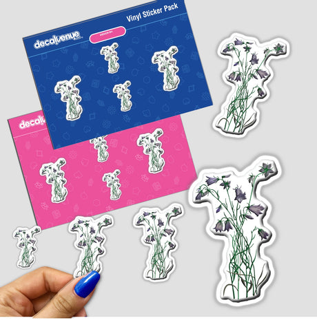 American Wild Flowers sticker pack held in hand, featuring various flower designs. Available as stickers or digital artwork from Decal Venue, known for unique stickers and digital art.