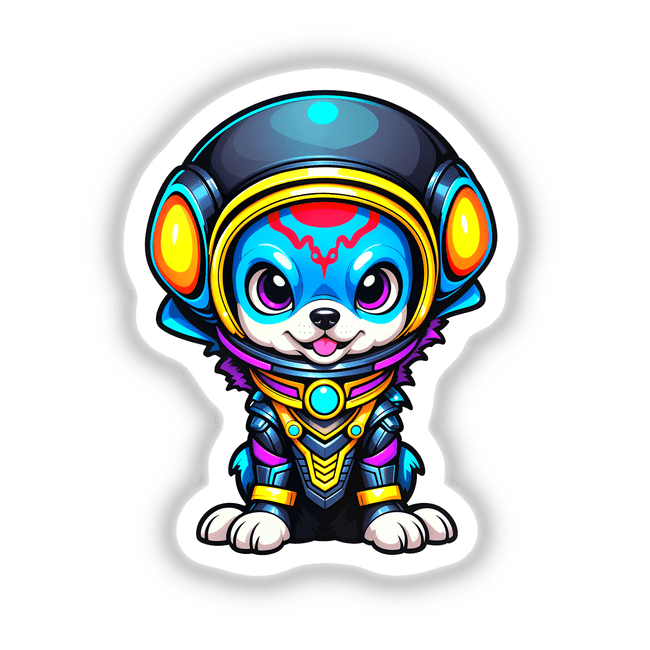 Cute Puppy From Outer Space cartoon features a dog in a space suit, ideal as stickers or digital artwork, showcasing whimsical charm perfect for Decal Venue's unique art collection.