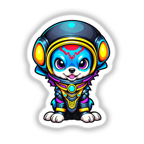 Cute Puppy From Outer Space cartoon features a dog in a space suit, ideal as stickers or digital artwork, showcasing whimsical charm perfect for Decal Venue's unique art collection.