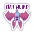 Stay Weird Quirky Albino Vampire Bat Cartoon featuring a whimsical bat with outstretched wings, available as unique stickers or digital artwork from Decal Venue.