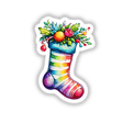 Festive Christmas Stocking: Cozy Sticker Design with Holiday Cheer featuring vibrant flowers and leaves, perfect for adding festive charm to your space. Available as stickers or digital artwork.