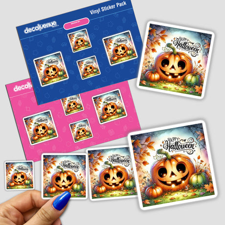 Bronze Halloween Series 3 stickers featuring pumpkins and leaves, displayed near a hand holding a blue marker.