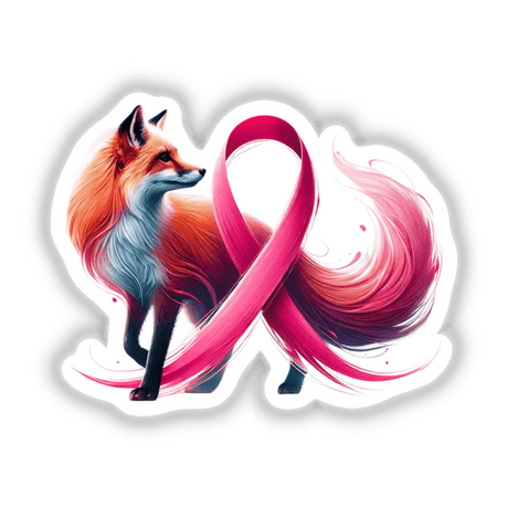 Fox Pink Ribbon Breast Cancer digital artwork, featuring a detailed illustration of a fox adorned with a pink ribbon, available as stickers or digital art.