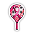 Pickleball Paddle Pink Ribbon Breast Cancer: A pink and white paddle featuring a pink ribbon design, signifying breast cancer awareness. Available as stickers or digital artwork.