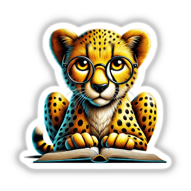 Cheetah With Reading Glasses Open Book