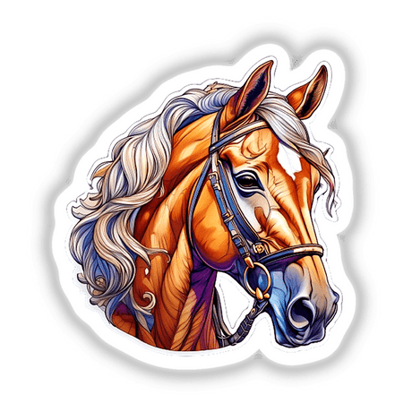 Detailed digital artwork of a majestic horse head with flowing mane, focused expression, and blue and orange tones.