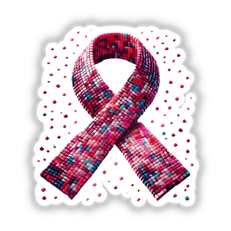 Pink Ribbon and Mosaic Breast Cancer Awareness sticker featuring small square patterns, available as stickers or digital artwork.