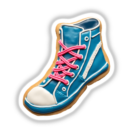 Shoe Shaped Cookie with Pink Laces and Blue Trim available as stickers or digital artwork.