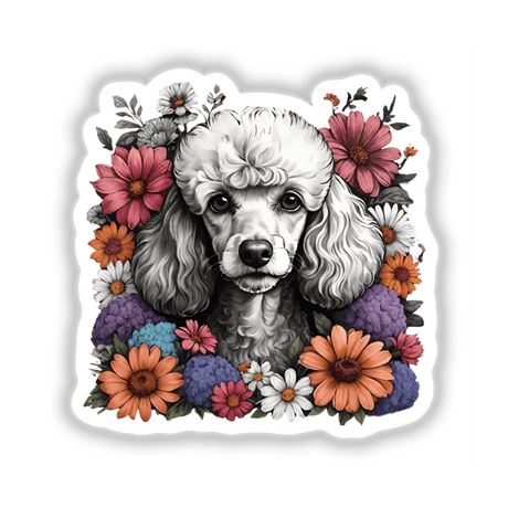 White Poodle Dog Portrait Floral Accents PA35