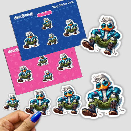 Patriotic duck-shaped digital artwork stickers on a blue and pink sticker pack background, showcasing unique and colorful character designs from the Decal Venue store.