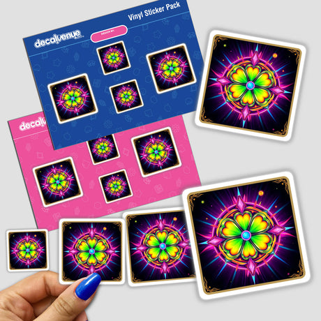 Neon Lucky Charm sticker featuring a vibrant, intricate flower design. Ideal for adding a unique, artistic touch to personal items, reflecting Decal Venue's flair for distinctive stickers and digital art.