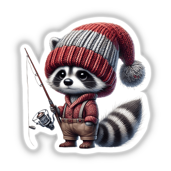 Raccoon Gnome Holding Fishing Rod