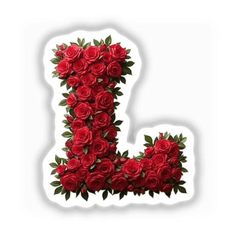 Elegant Floral Letter L Clipart, featuring intricately arranged roses, available as a downloadable sticker with commercial rights from Decal Venue. Perfect for Valentine's Day or floral-themed designs.