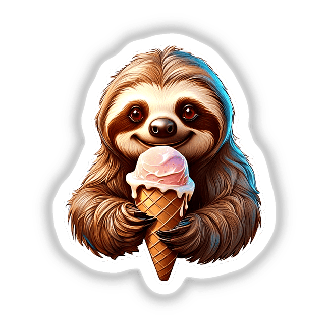 Adorable sloth holding melting ice cream in digital artwork