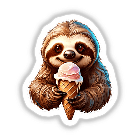 Adorable sloth holding melting ice cream in digital artwork